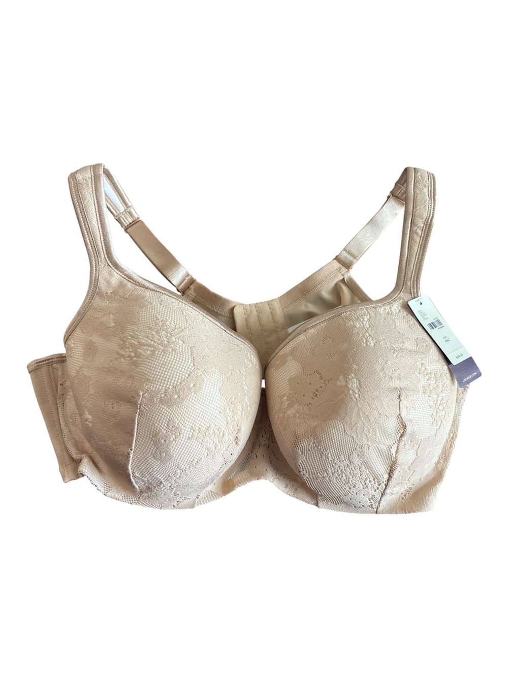 Cacique Bold Lace Balconette Bra 46C Sexy Support Beige Full Figure Underwire